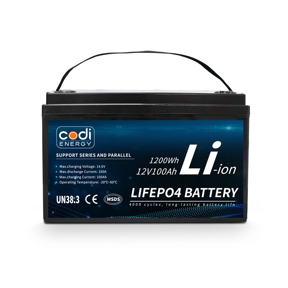 Codi Energy High Capacity Deep Cycle Lithium Ion Battery 100ah 12v 1.2kwh Lifepo4 Solar Battery For Home