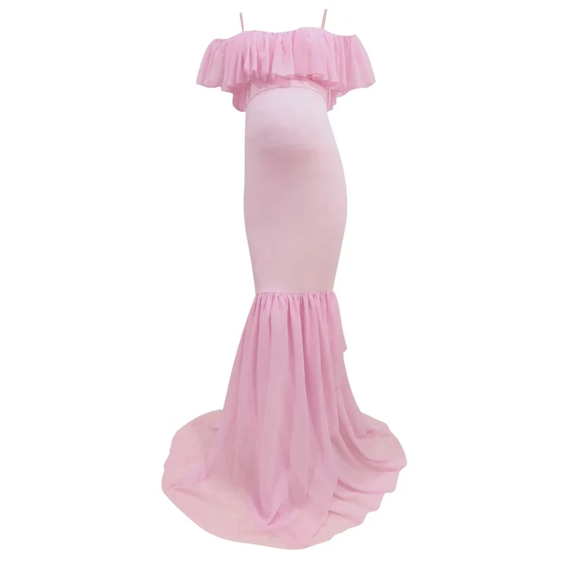 
iEFiEL Maternity Mermaid Chiffon Gown Dress Off Shoulder Stretchy Sleeveless Maxi Dress for Baby Shower Photography 
