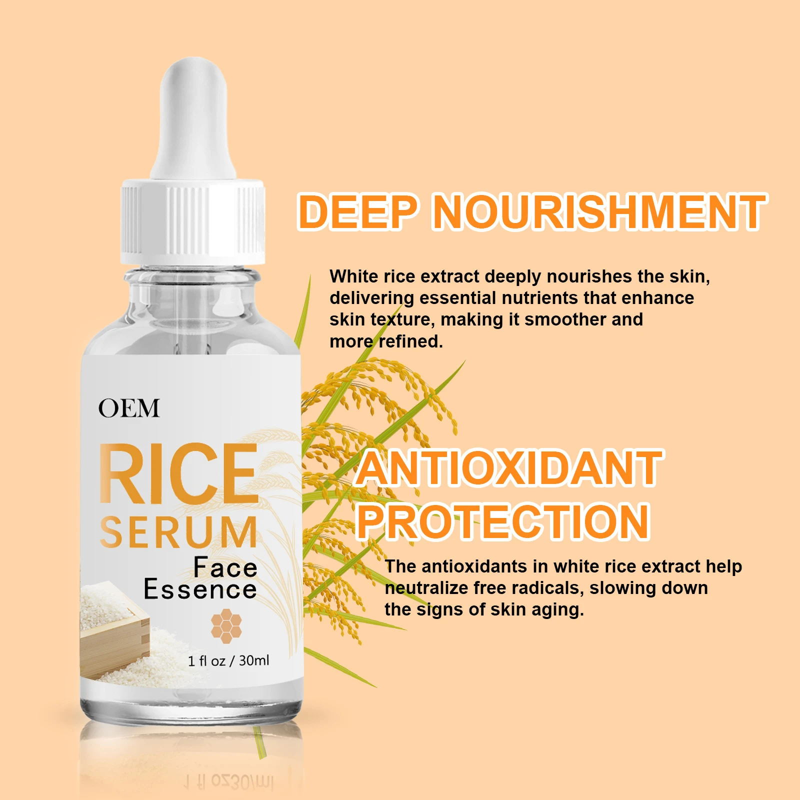 Private Label Rice Essence 30ML Korean Skin Moisturizing Rice Serum Brightening Glass Skin Effect