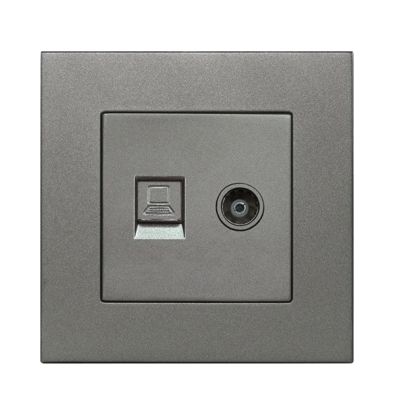 Factory Price Pc Material Electronic TV Computer Wall Socket Metal stainless steel two gang TV and RJ45 computer wall socket