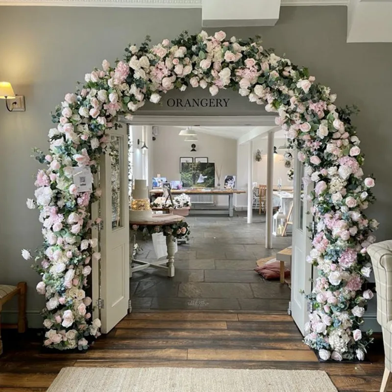 KCFA-101 Arrangement Supplies Artificial Rose Hydrangea Flower Stage Events Wedding Entrance Gate Decoration White Ivory