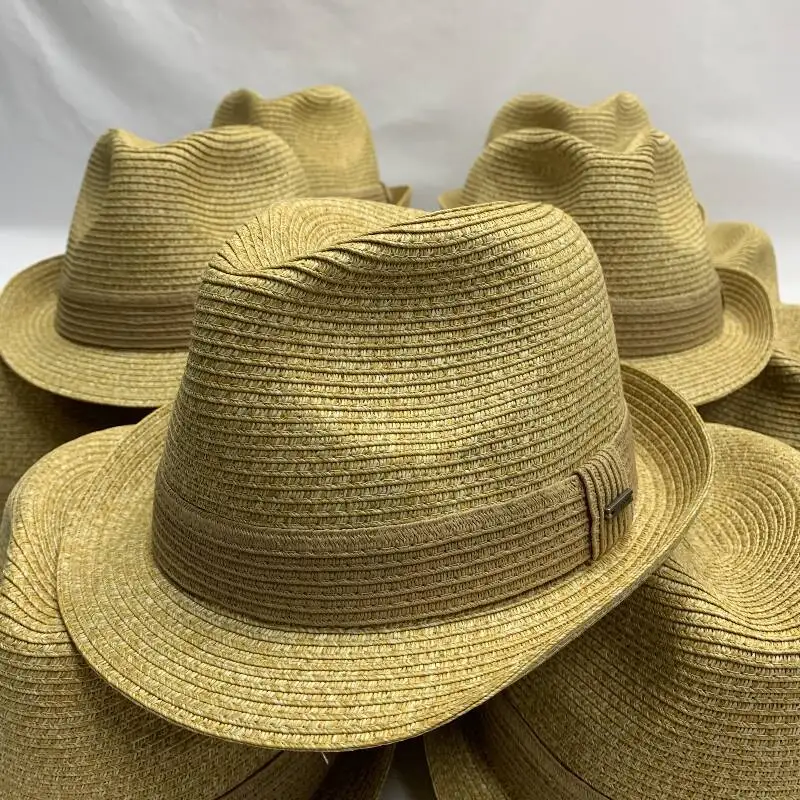 OEM Factory Fashion Hollow Sombreros De Paja Wide Brim Boater Caps Custom Straw Fedora Panama Hat With Rib Stripe Band