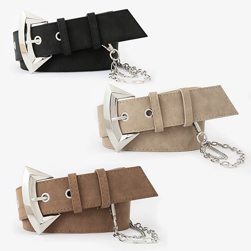 Custom High Quality Pu Leather Belts Hip Hop Decorative Designer Personality Casual Chain Pu Leather Belts