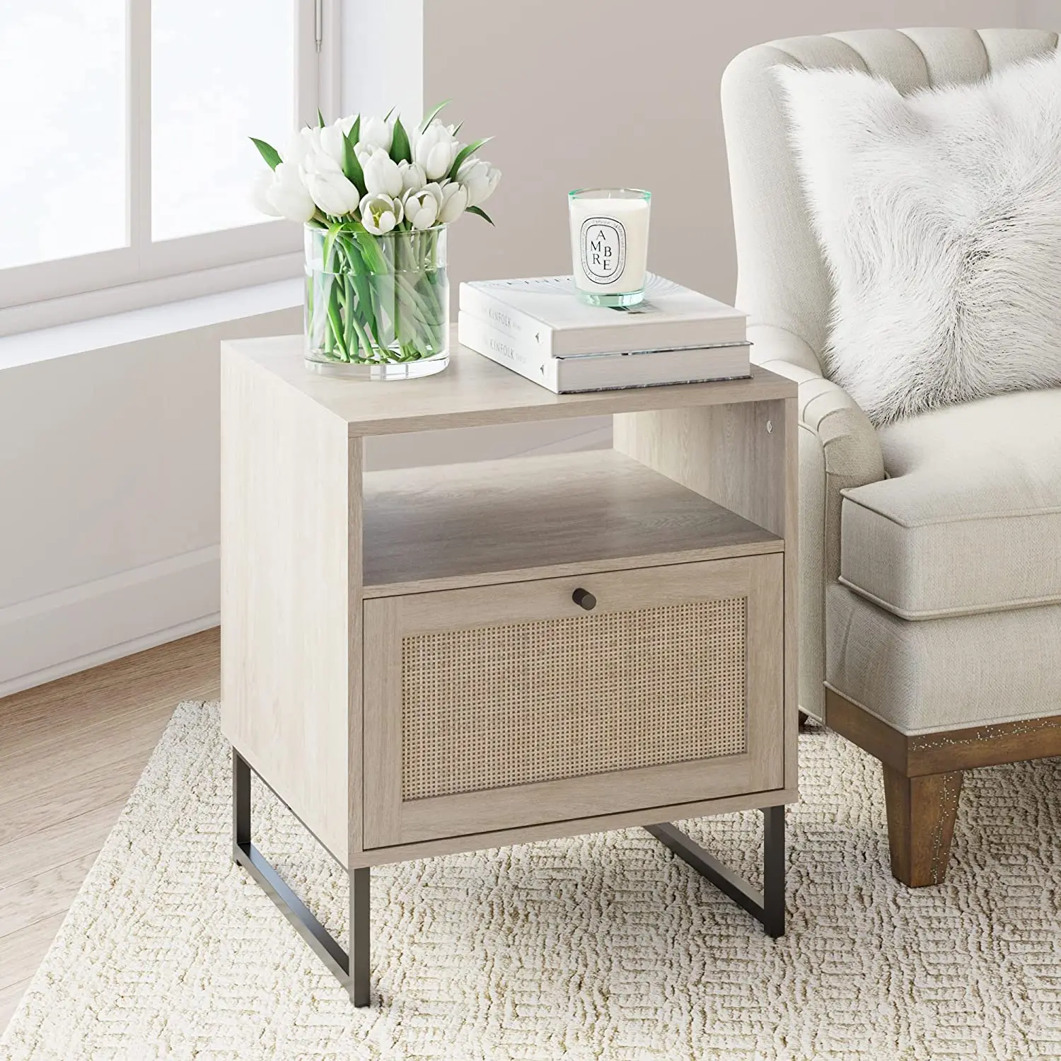 Stainless steel drawer night stand gloss white luxury modern bedside table for bedroom wholesale furniture