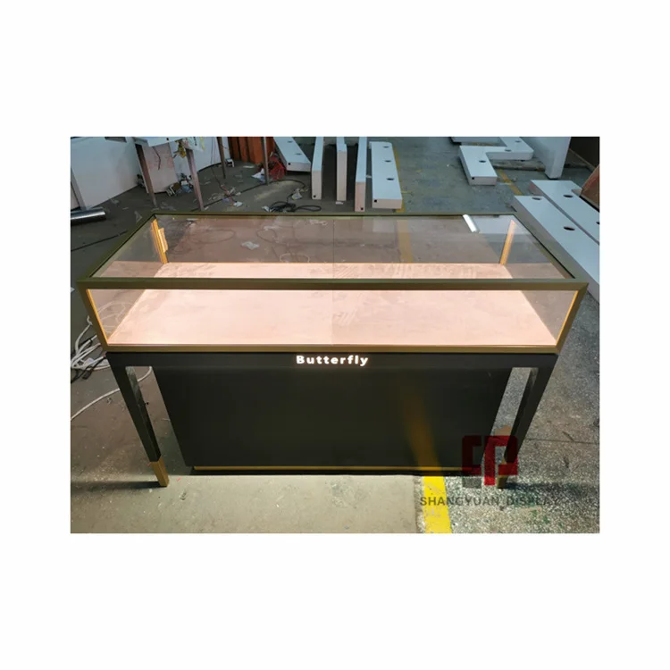 Jewelry Showroom Shop Glass Display Cabinet Custom Production Luxury Metal Stainless Steel Jewelry Counter With Locker