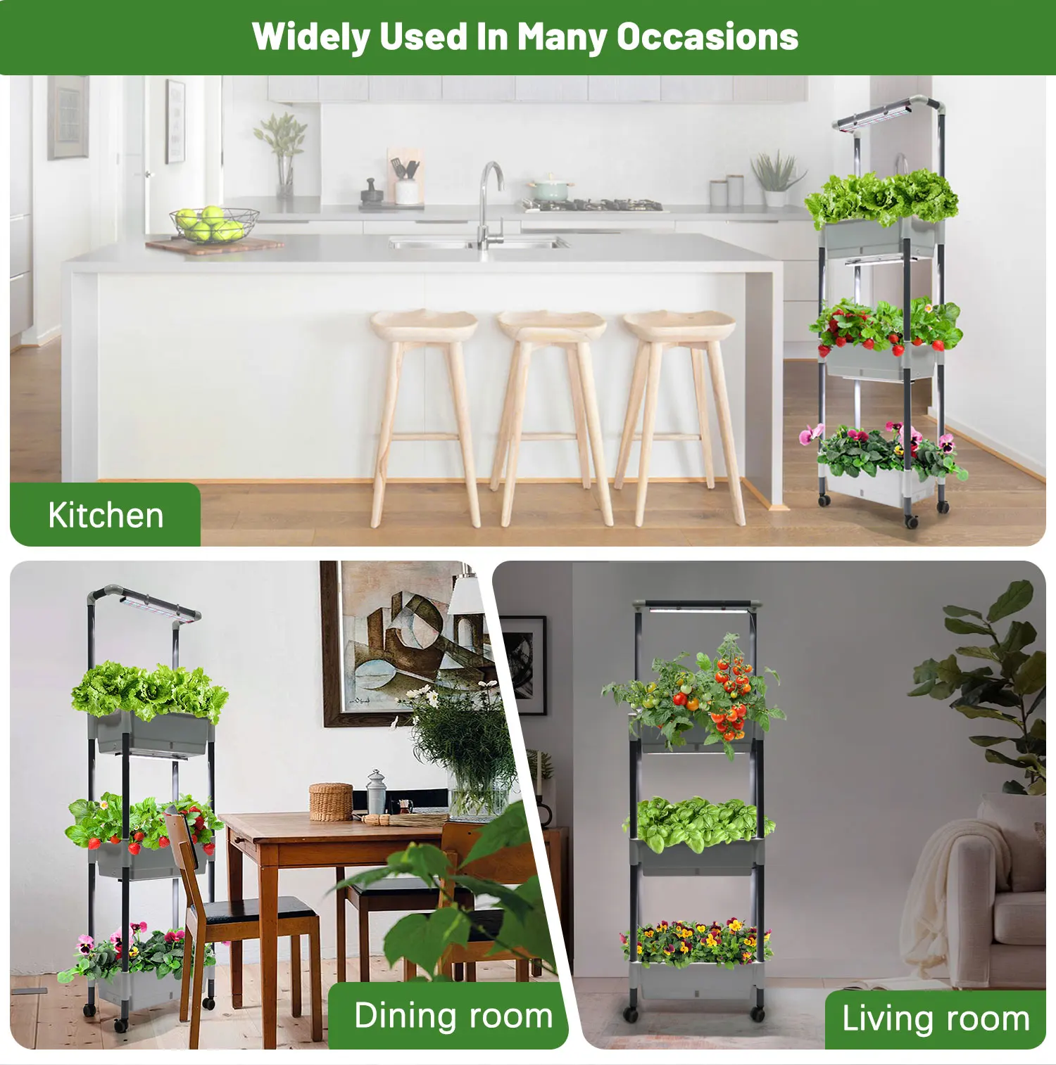 Indoor Garden Planter Herb Vegetable Flower Tomato Strawberry Farm Vertical Home Growing Kits With Led Light Mix Spectrum 660nm