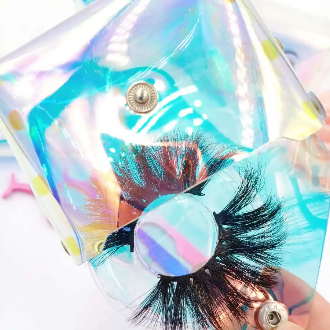high quality luxury custom logo lash box holographic transparent jelly bag laser eyelash bag eyelash package box for makeup tool