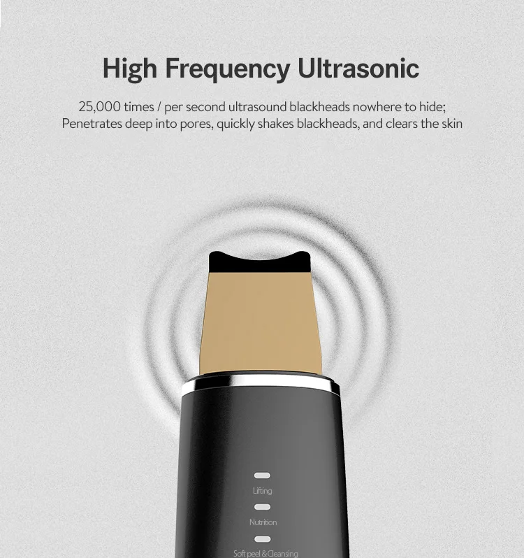 Factory ready to ship deep pore cleaner stainless steel  24K gold waterproof wireless charger Ultrasonic Skin Scrubber