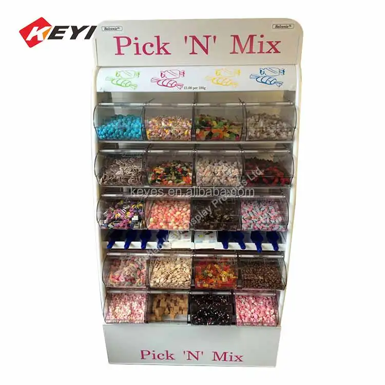 Custom Transparent Acrylic Candy Bins Retail Display Racks / Candy Dispenser Stand
