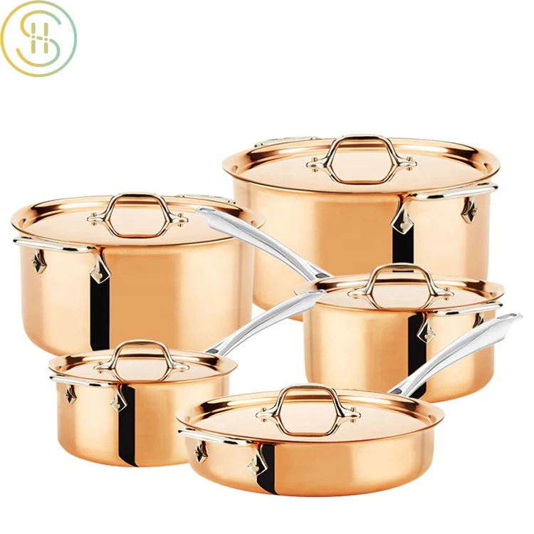 OEM factory 10pcs stainless steel copper pots and pans cookware set for home kitchen cooking