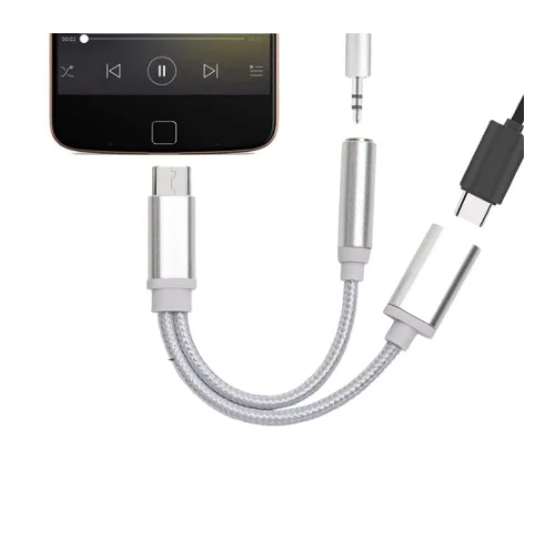 Braided 2 In 1 Type C To 3.5 Mm Charger Headphone Audio Jack USB C Cable Type-C To 3.5mm Connector Adapter for Mobile Phone