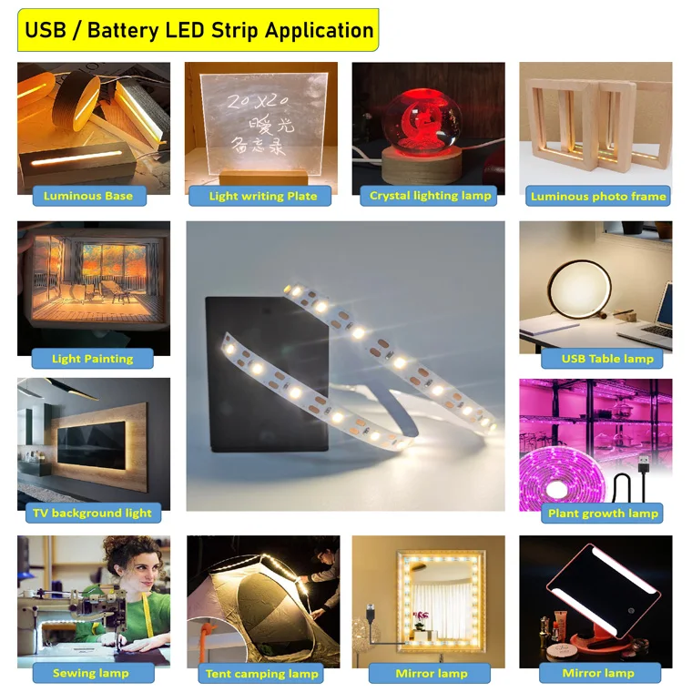 Factory offer battery powered led light strip with battery 5v white warm color lights