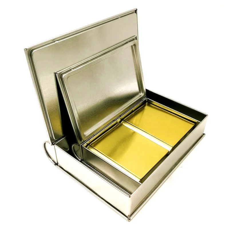 Fashionable Sets of 3 sizes book shaped Metal Tin Tea packaging gift Box candy packaging box playing card box