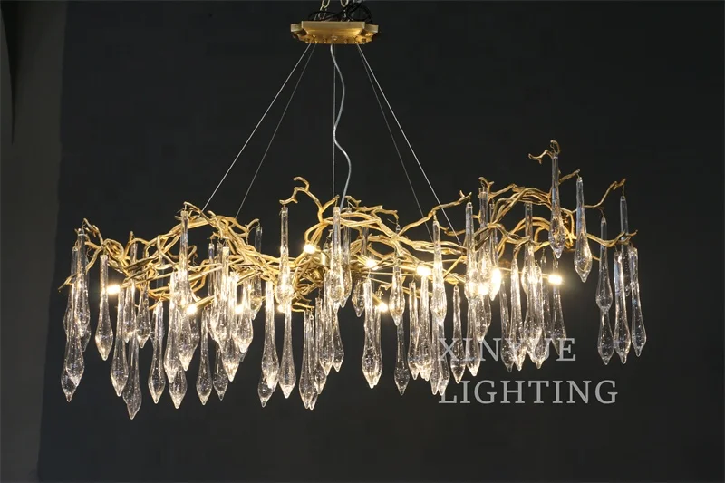 Oval Long Brass Chandelier Pendant Light Hot Sale Brass Pendant Lamp Copper Crystal Pendant Light Blown Glass Chandelier