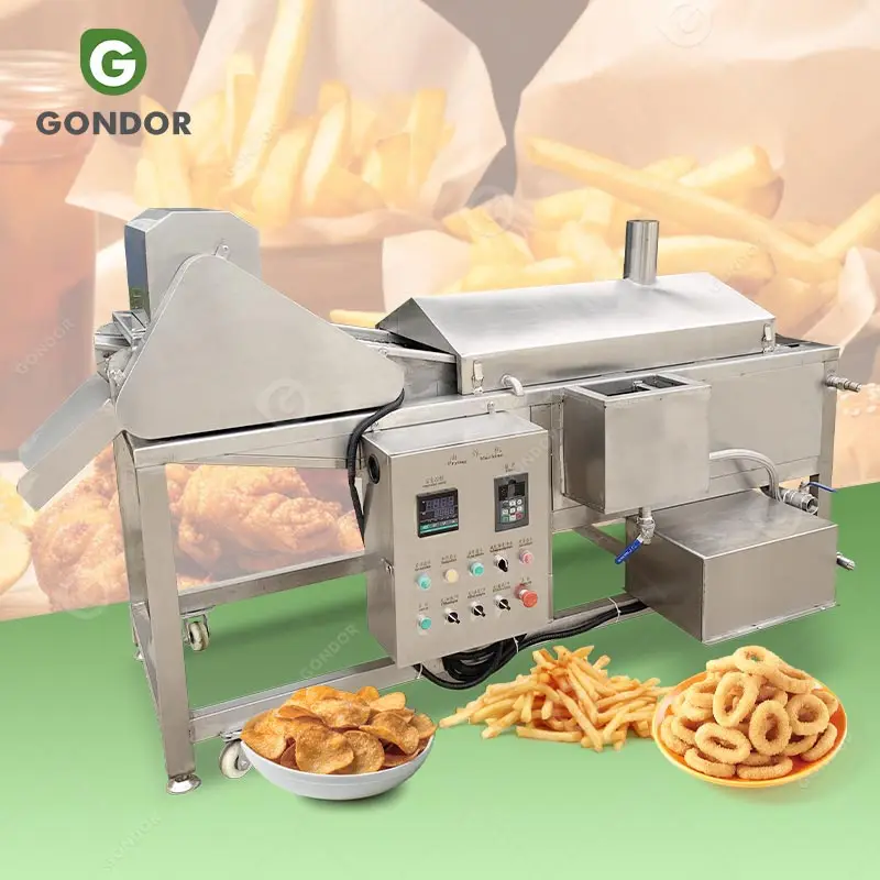 Commercial Type Small Continuous Gas Deep Frier Machine Auto Oil Filtering Industry Deep Continous Fryer with Conveyor