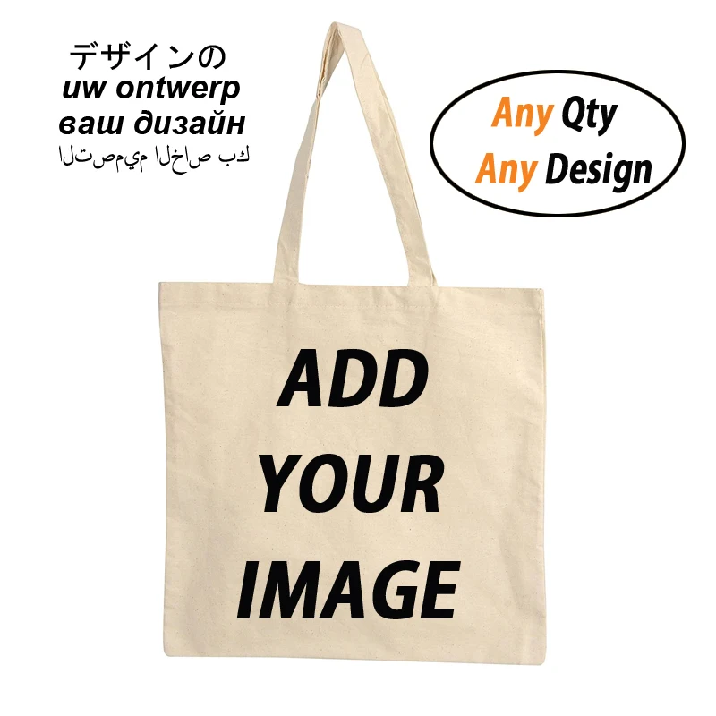 Low MOQ Custom Print Your Logo Canvas Tote Bag Eco Reusable Cotton Shopping Bag