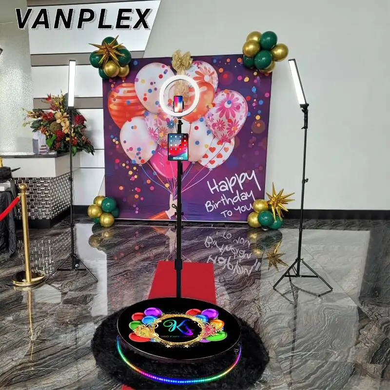 full body 360 photo booth machine buy self rotation  video booth light weight big ring newest event 1 piece fog machine battery