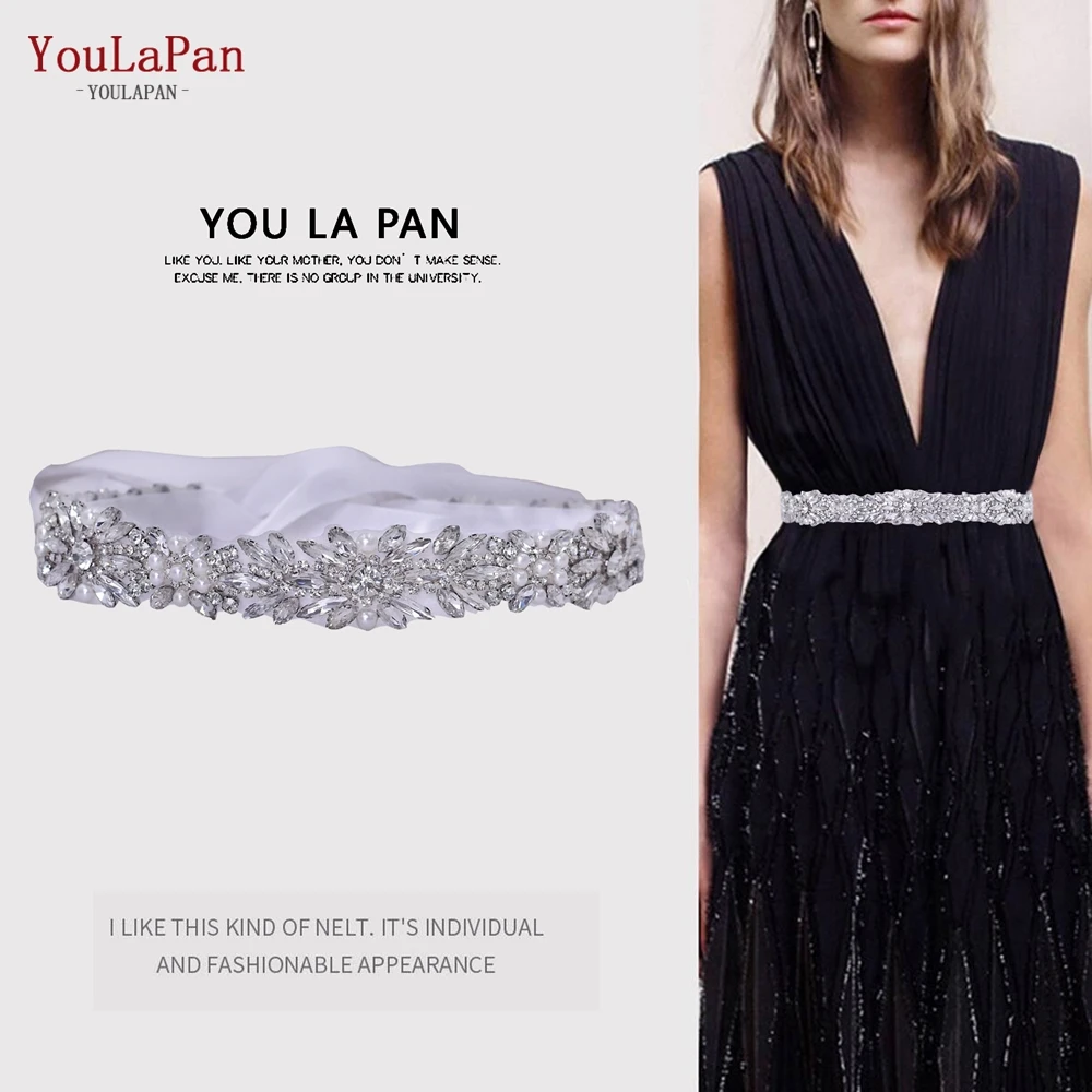 YouLaPan S48 New Sparkling Rhinestone Pearls Sash, Plus Size Party Dress Belt In Optional Colors, Bridal Wedding Dress Girdle