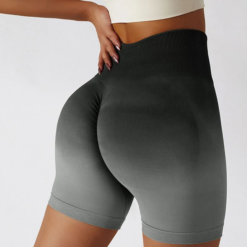 Low MOQ Gym Fitness High Waist shorts Workout butt lift Shorts ombre color yoga Shorts For Women