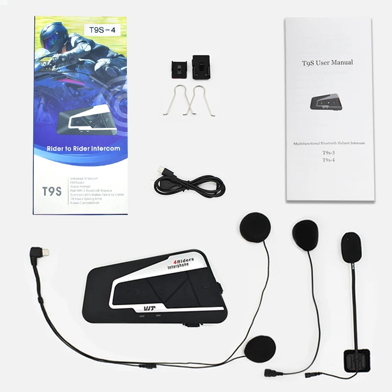 New arrival T9S FM 1200m waterproof BT intercom for helmet motorcycle helmet interphone headset bluetooth intecom