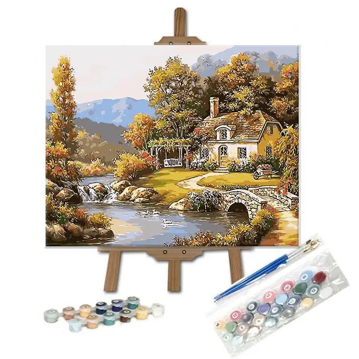 Best Selling Countryside View Digital Painting Adult On Canvas Wood Frame Paint By Numbers