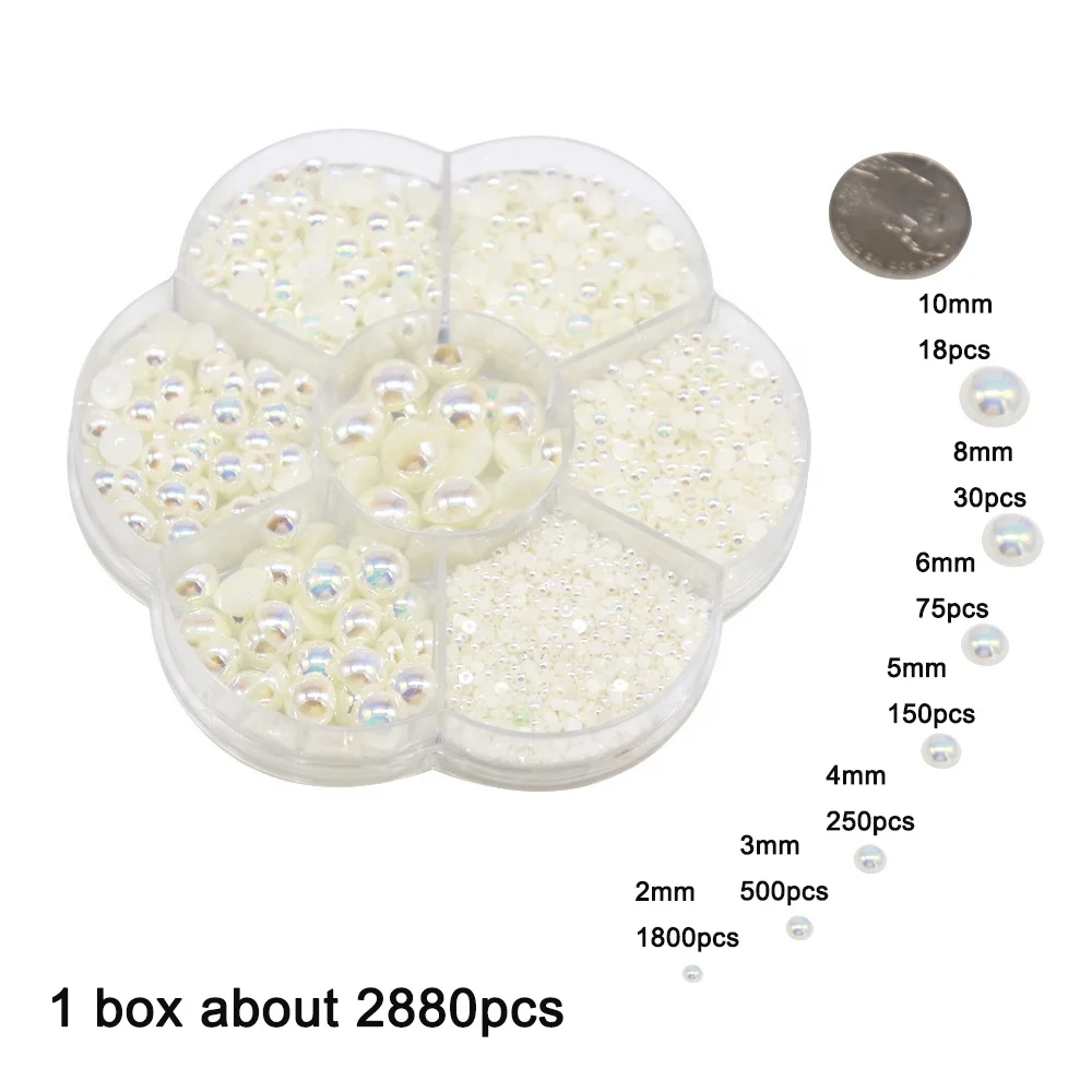 Semi-circular mix size ABS pearl For Beaded accessories  a set box of AB color 2800pcs