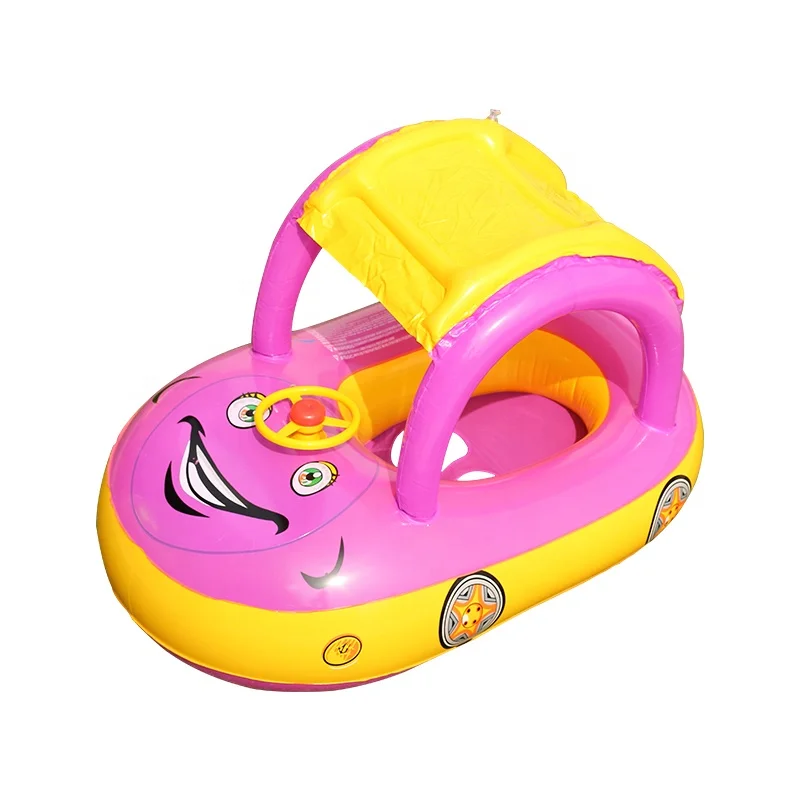 2021 Car Shaped Inflatable Swim Float Boat Pool Floats for Kids Baby Baby Swimming Float Ring with Canopy for Infant Toddler