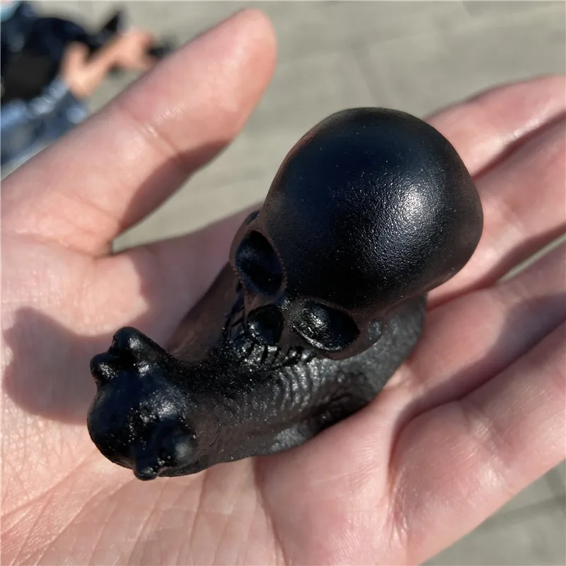 
Hot Sale Natural Healing Function Hand Carved Crystal Black Obsidian Snail Skulls For Home Decoration 