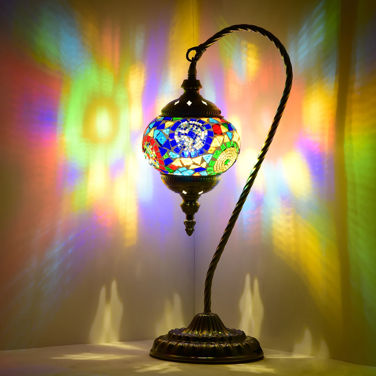 Marrakech Hot Sale Romantic Decoration Handmade  Swan Neck Glass Turkish  Mosaic Table Lamp