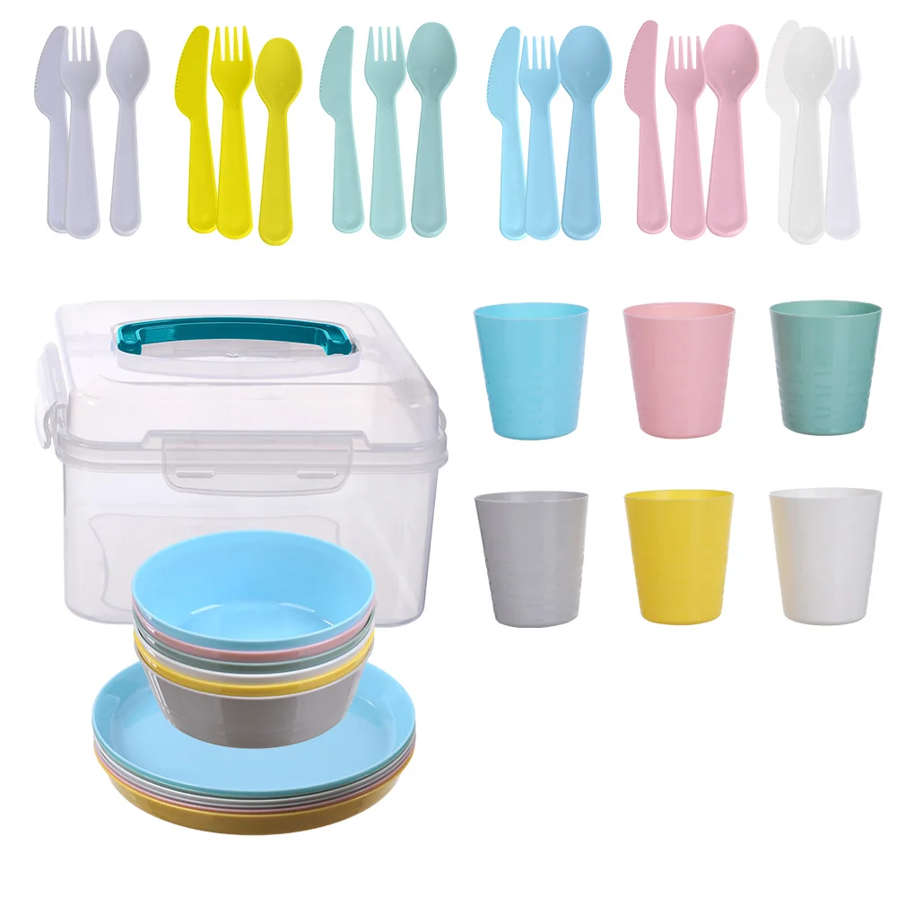 modern christmas gift kitchen plastic  plates set dinner dinnerware set reusable for 6 people wholesale bowl set