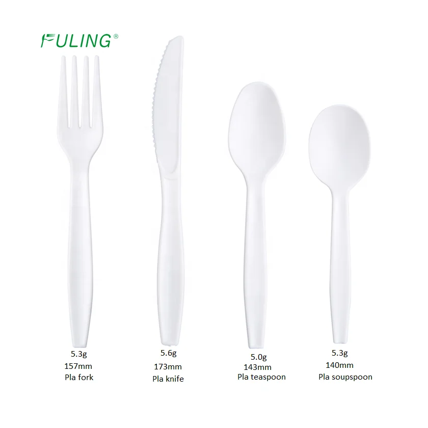 Western Restaurant Eco-friendly disposable dessert knife fork spoon pla utensil plastic compostable cutlery sets