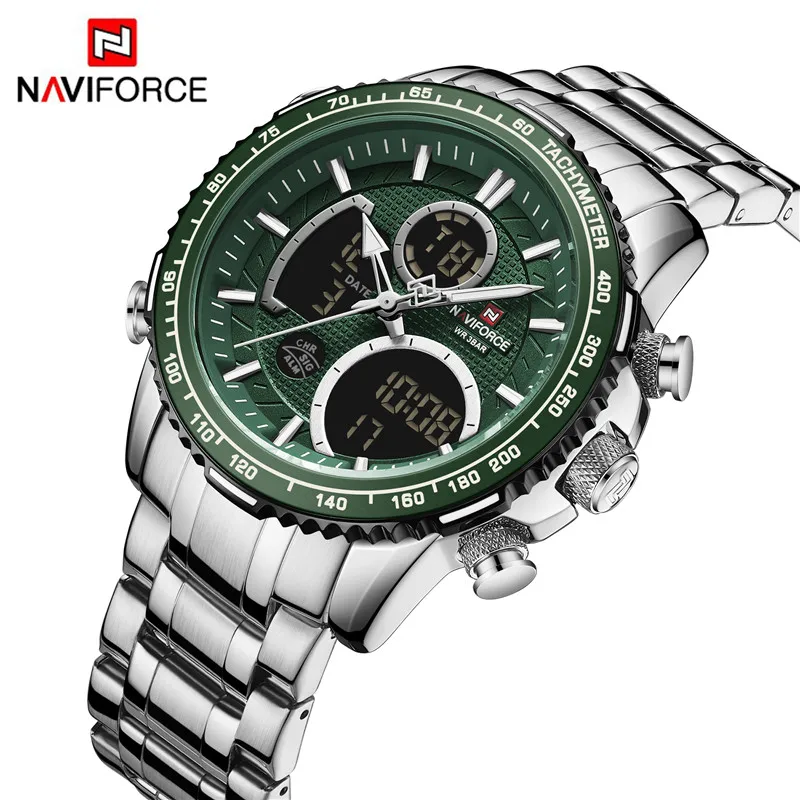 NAVIFORCE Men Watch Dual Display Blue Sport Timepiece Chronograph Quartz Wristwatch Date Male Clock Relogio Masculino NF9182