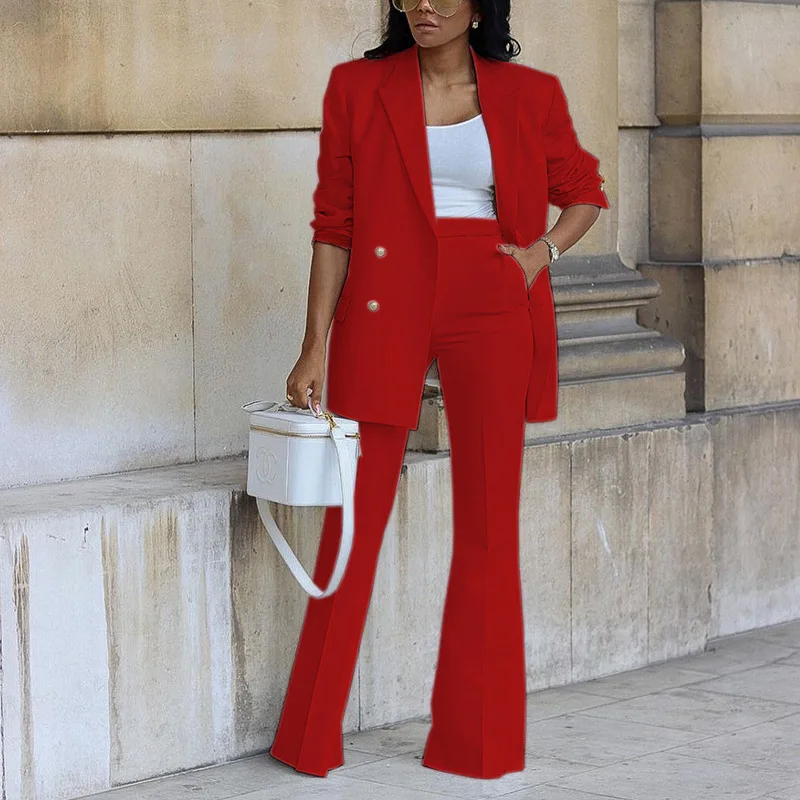 Fall Ladies Office Long Sleeve Blazer Set For Women Suits Office Formal Two Piece Wide Leg Pants Set Business Suits For Women