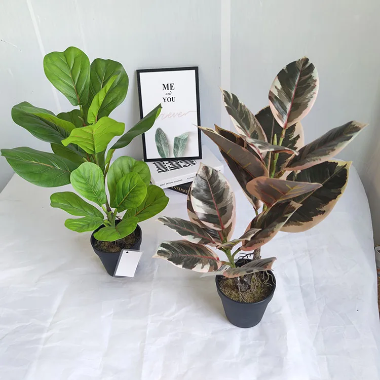 New Arrival Artificial Rubber Tree Leaves New Green Rubber Tree Plant For Garden Decoration