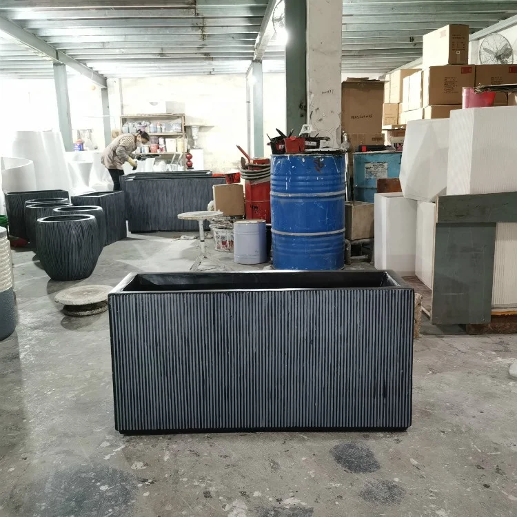 Factory direct sale light weight outdoor grey sandstone scratch cuboid fiberglass clay pot garden planter