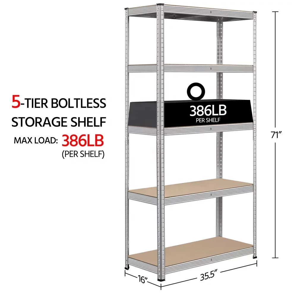 Custom Steel Garage Storage Rack 5 Tier Metal Boltless Shelves & Units Warehouse Rack Pallet Stacking Racking Storage System