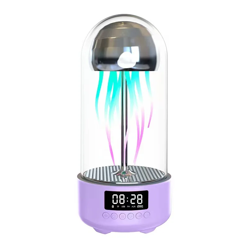 Smart Bluetooth Speaker Colorful  Jellyfish LED Light Portable Desktop Clock Wireless Night Lamp USB Rechargeable