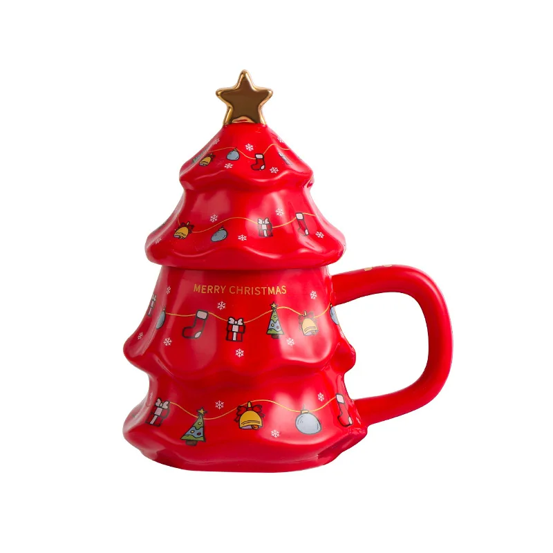 white ceramic christmas tree mug 3D Pine tree shape coffee tea drinking cup cheap gift for christmas