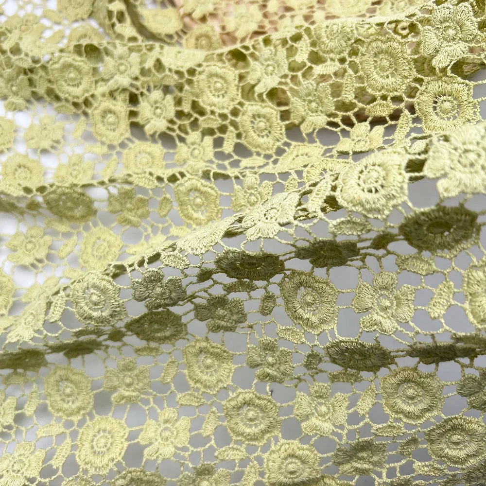 2023 Olive Green Lace Cotton Floral  Guipure Lace Fabric Water-soluble Embroidery Flower Fabric For Cloth