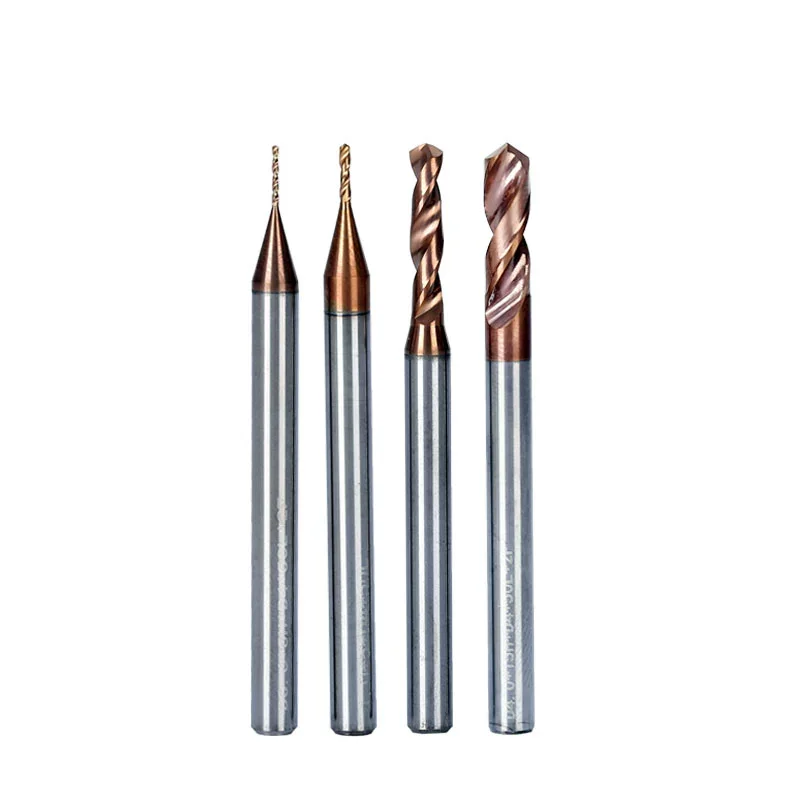 JR129 CNC Cutting Tool HRC60 0.5-4mm 2F Fixed Shank Coating Carbide Micro Drill Bits for Stainless Steel