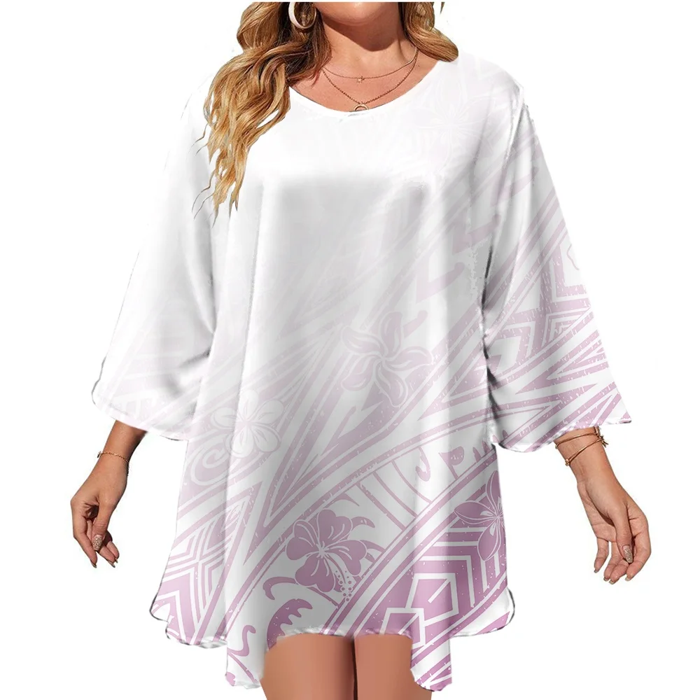 Hawaiian Samoan Polynesian Tribal Tattoo Designs Shirts 3/4 Sleeve Blouses Sexy Summer Beach Loose Tops for Ladies