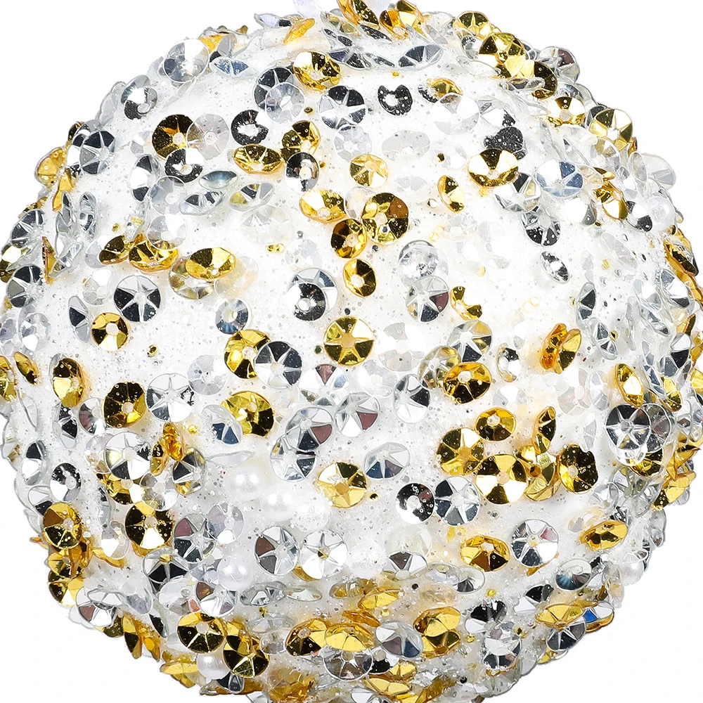 80mm Silvery White Gold Sequin Christmas Ball Ornaments Festival Celebration Decor Factory Wholesale