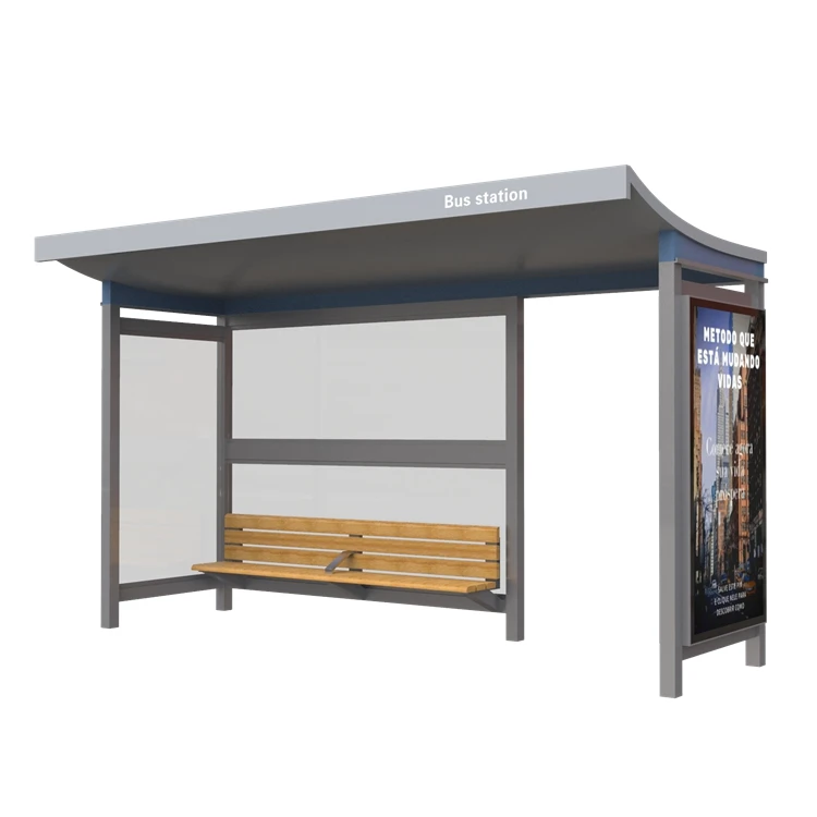 Street Plexiglass Bus Stop Shelter With Billboards Advertising For Sale