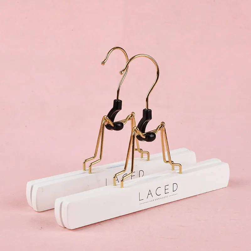 Factory Wholesale Custom Logo Wooden Wig Hanger Hair Extension Clip Pants Dress Hanger