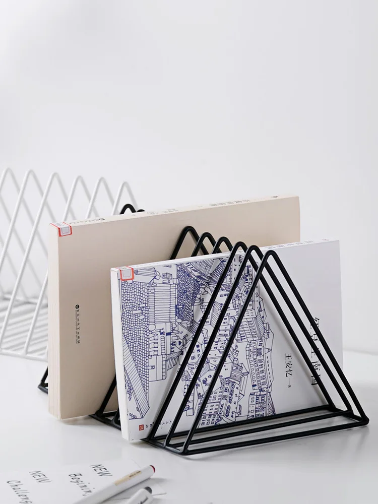 Office Decoration Book Triangle Lattice Metal Newspaper Magazine Holder File Storage Rack for Home