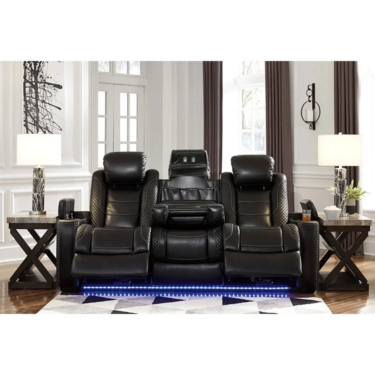 latest modern custom home black led electric power double cinema reclining couch set 2 seater recliner sofa