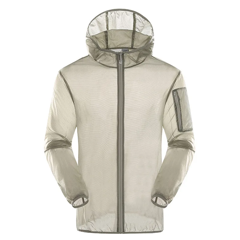 Light weight hooded Sun-Proof solid color sleeves pocket jacket for men