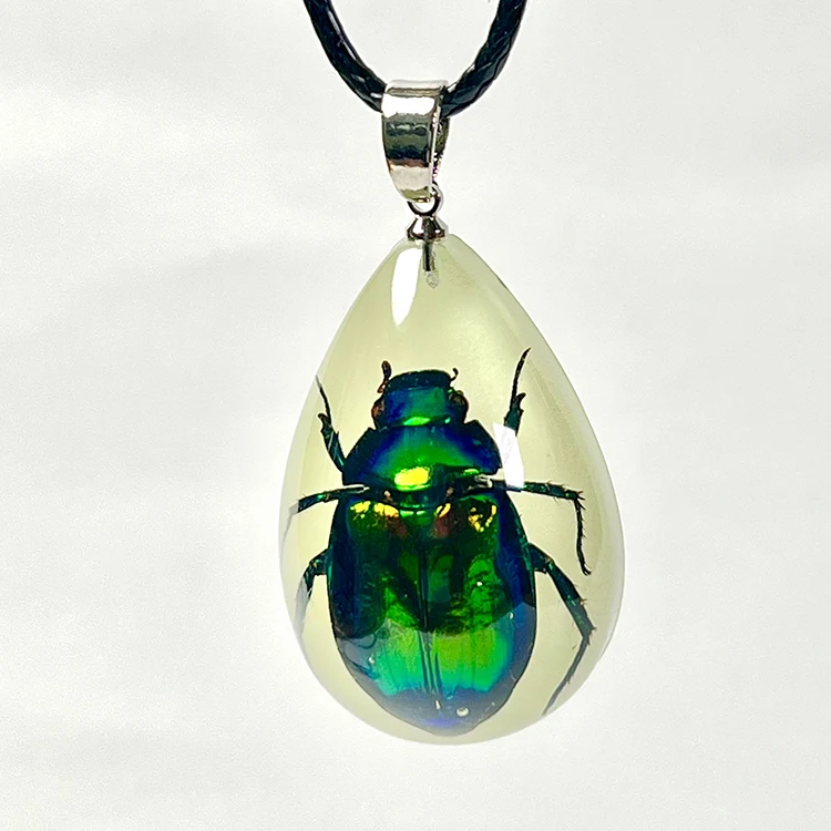 Custom Glow Real Insects Resin Pendant Necklace Insect Specimen Necklace Jewelry For Men
