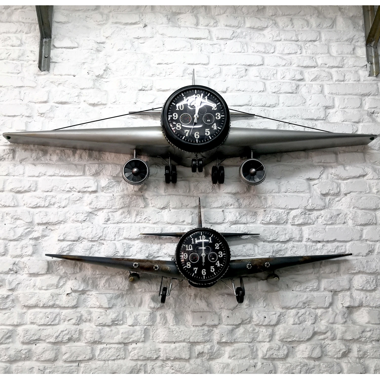 Retro wrought iron wall decoration airplane wall hanging clock and watch creative bar antique wall Clock home decor