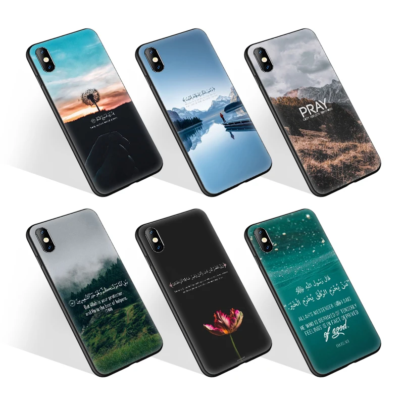 Luxury Muslim Islamic Arab Silicon Phone Case for iPhone 6s 6 7 8 XS XR 11 11Pro 11Pro Max Phone Cover Black Casing